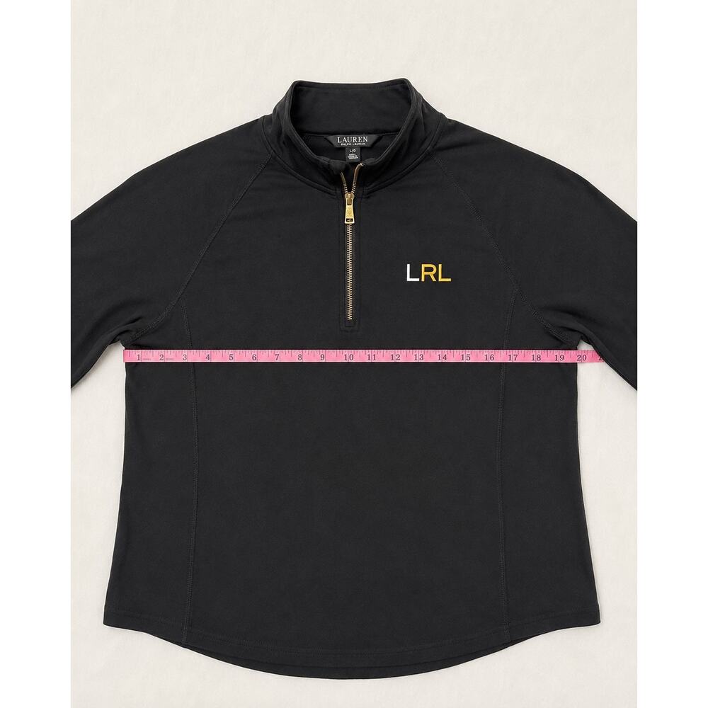 Lauren Ralph Lauren LRL Black Quarter Zip Logo Sleeve Preppy Athleisure L - Picture 7 of 8